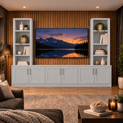 Southwell Tall Shaker Media Wall Double Bookcase Unit 23 - Online Bedrooms