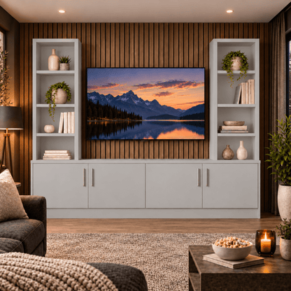 Southwell Tall Smooth Media Wall Double Bookcase Unit 5 - Online Bedrooms