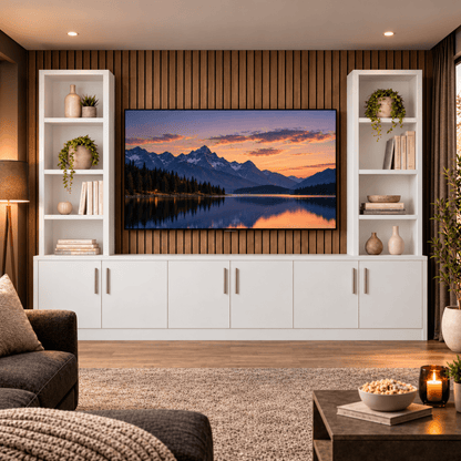 Southwell Tall Smooth Media Wall Double Bookcase Unit 16 - Online Bedrooms