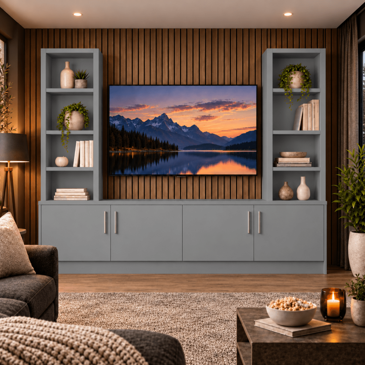 Southwell Tall Smooth Media Wall Double Bookcase Unit 6 - Online Bedrooms