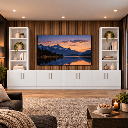 Southwell Tall Smooth Media Wall Double Bookcase Unit 44 - Online Bedrooms