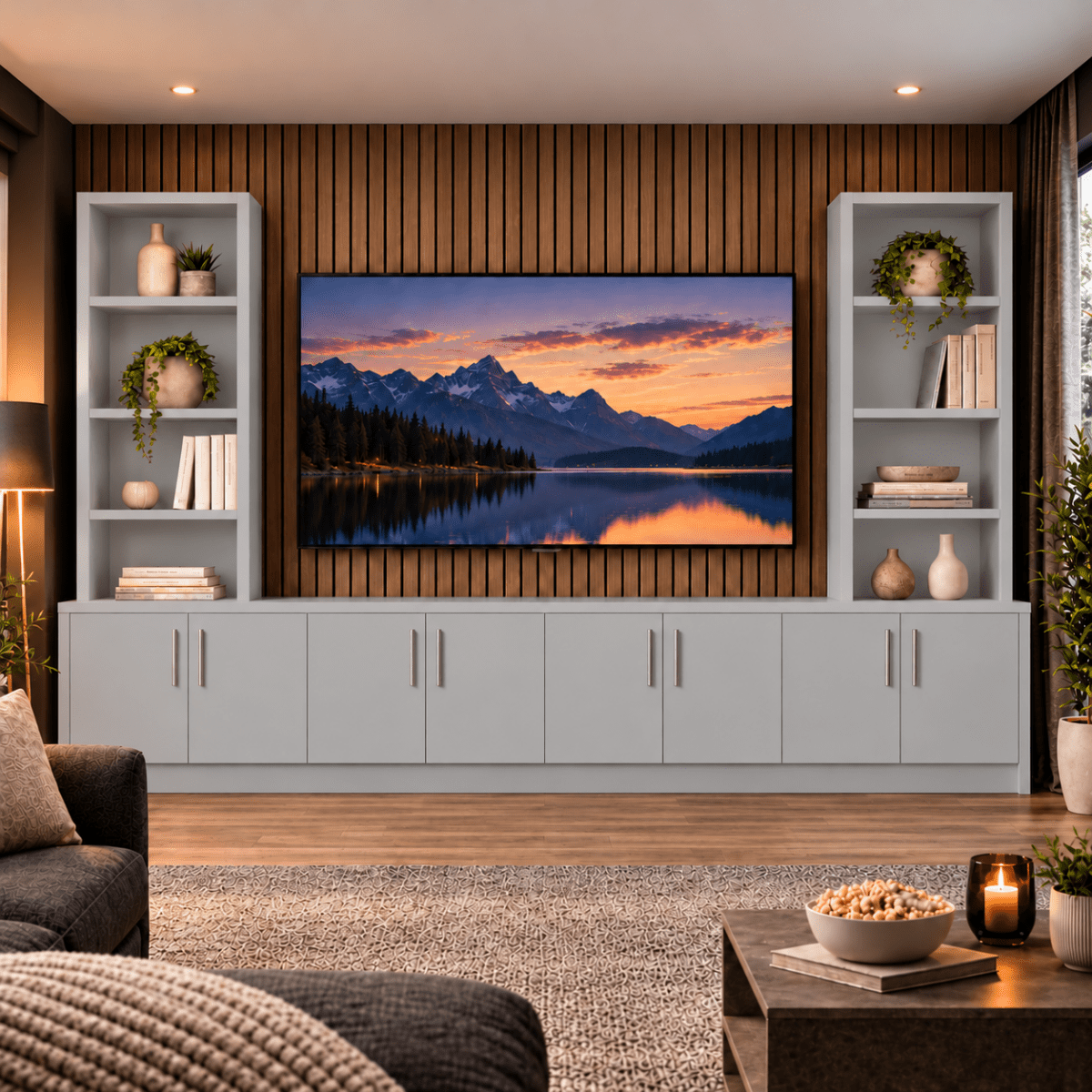 Southwell Tall Smooth Media Wall Double Bookcase Unit 40 - Online Bedrooms