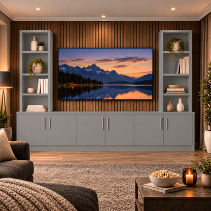 Southwell Tall Smooth Media Wall Double Bookcase Unit 27 - Online Bedrooms