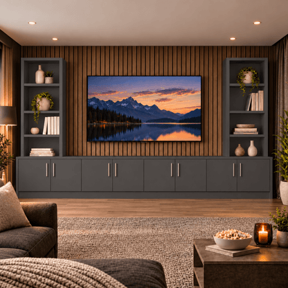 Southwell Tall Smooth Media Wall Double Bookcase Unit 53 - Online Bedrooms
