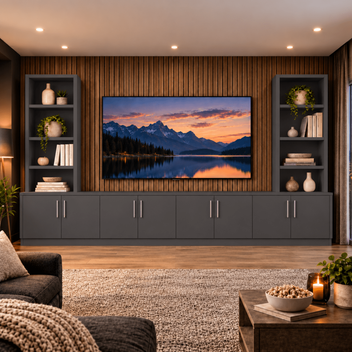 Southwell Tall Smooth Media Wall Double Bookcase Unit 46 - Online Bedrooms