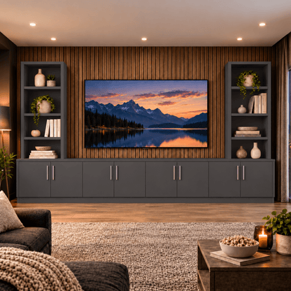 Southwell Tall Smooth Media Wall Double Bookcase Unit 46 - Online Bedrooms