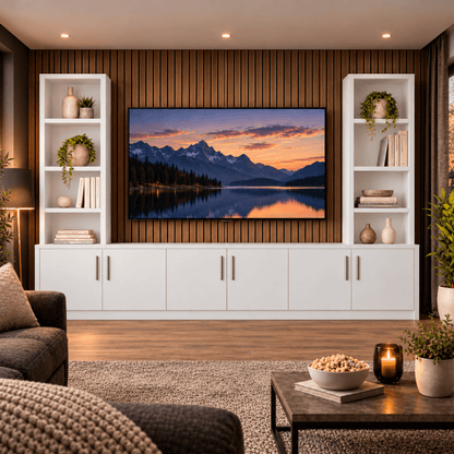 Southwell Tall Smooth Media Wall Double Bookcase Unit 30 - Online Bedrooms