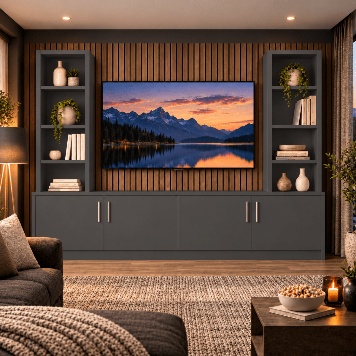 Southwell Tall Smooth Media Wall Double Bookcase Unit 11 - Online Bedrooms