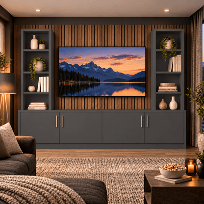 Southwell Tall Smooth Media Wall Double Bookcase Unit 11 - Online Bedrooms