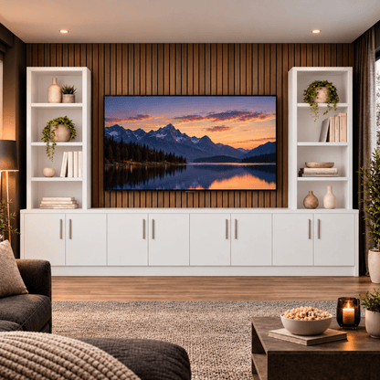 Southwell Tall Smooth Media Wall Double Bookcase Unit 37 - Online Bedrooms
