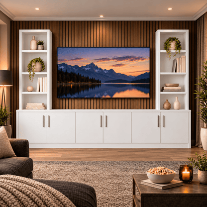 Southwell Tall Smooth Media Wall Double Bookcase Unit 23 - Online Bedrooms