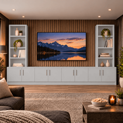 Southwell Tall Smooth Media Wall Double Bookcase Unit 54 - Online Bedrooms