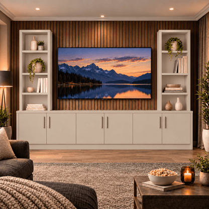 Southwell Tall Smooth Media Wall Double Bookcase Unit 24 - Online Bedrooms