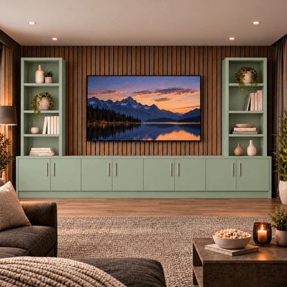 Southwell Tall Smooth Media Wall Double Bookcase Unit 56 - Online Bedrooms