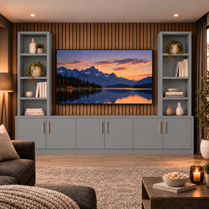 Southwell Tall Smooth Media Wall Double Bookcase Unit 20 - Online Bedrooms