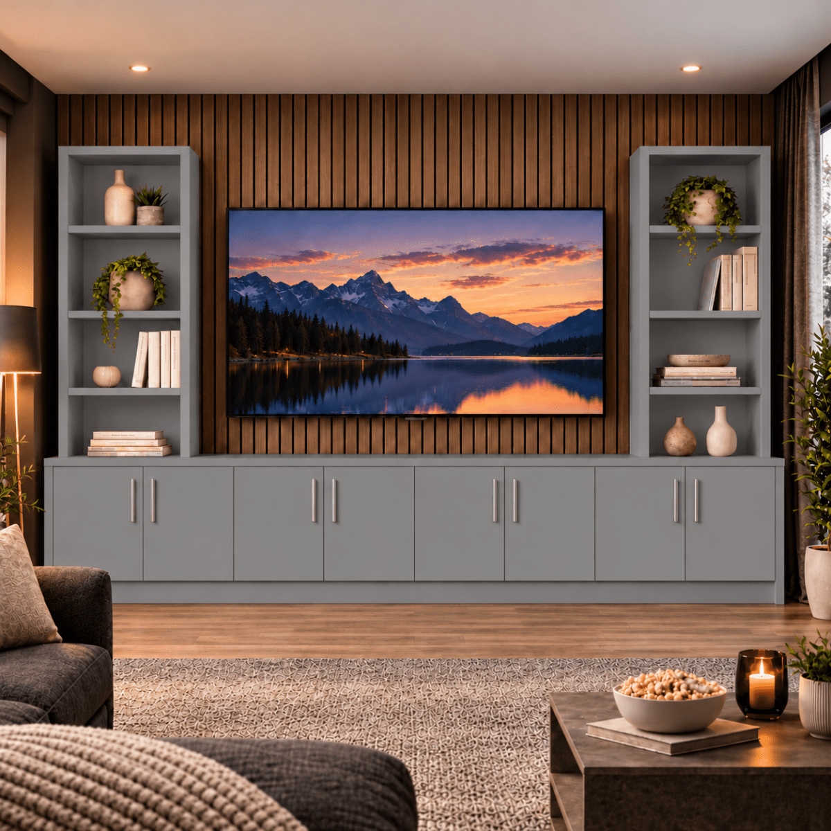 Southwell Tall Smooth Media Wall Double Bookcase Unit 41 - Online Bedrooms
