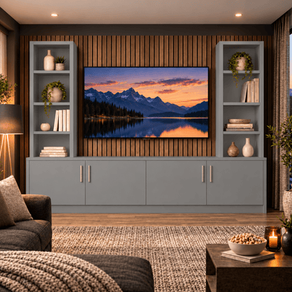 Southwell Tall Smooth Media Wall Double Bookcase Unit 13 - Online Bedrooms