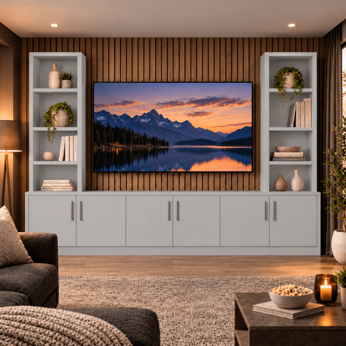 Southwell Tall Smooth Media Wall Double Bookcase Unit 19 - Online Bedrooms