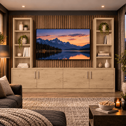 Southwell Tall Smooth Media Wall Double Bookcase Unit 15 - Online Bedrooms