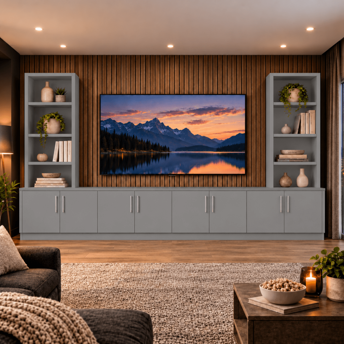 Southwell Tall Smooth Media Wall Double Bookcase Unit 48 - Online Bedrooms