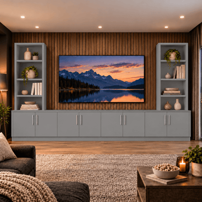 Southwell Tall Smooth Media Wall Double Bookcase Unit 48 - Online Bedrooms