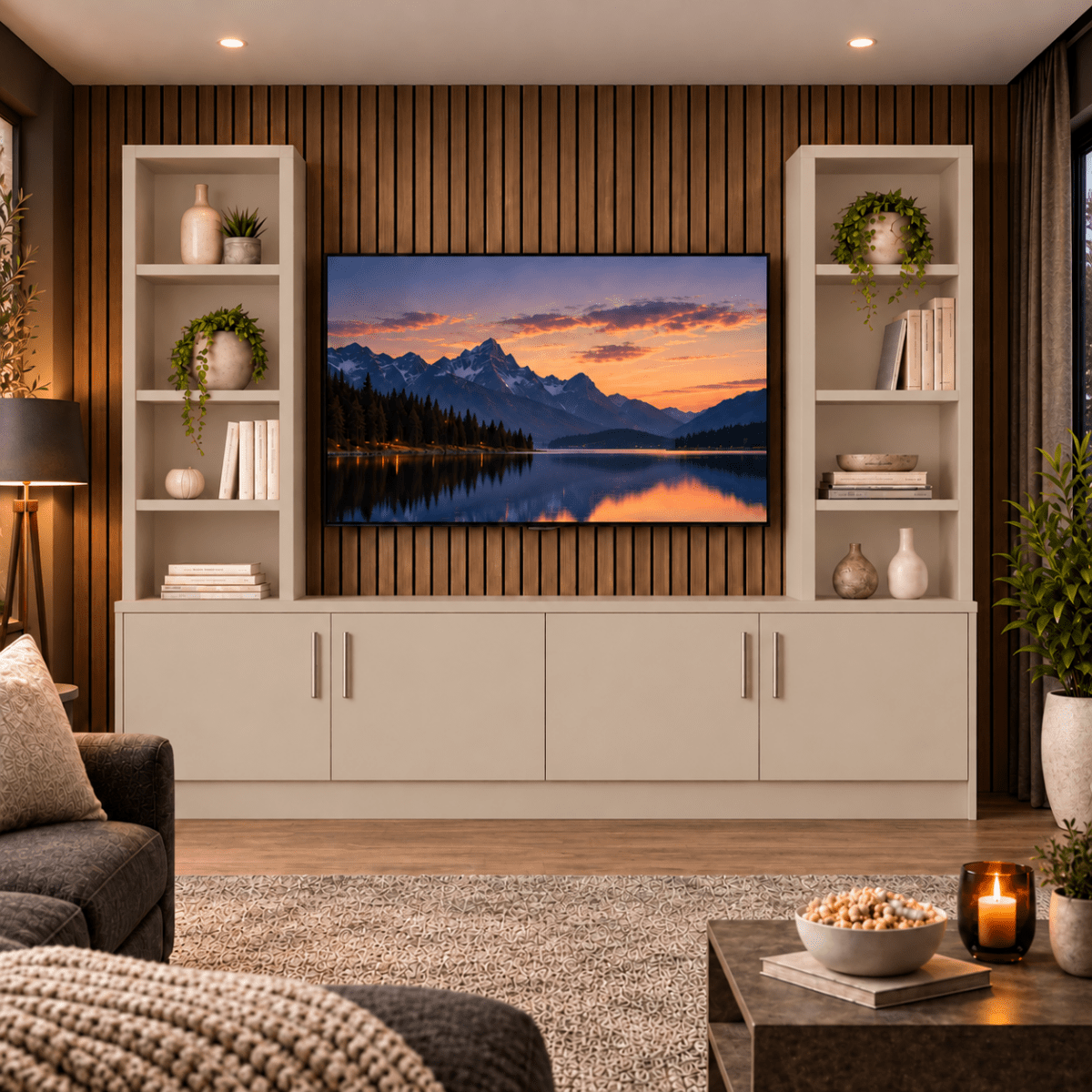 Southwell Tall Smooth Media Wall Double Bookcase Unit 3 - Online Bedrooms