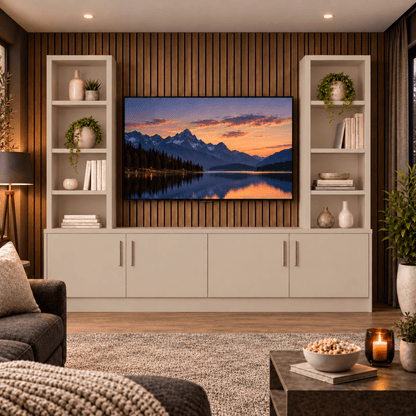 Southwell Tall Smooth Media Wall Double Bookcase Unit 3 - Online Bedrooms