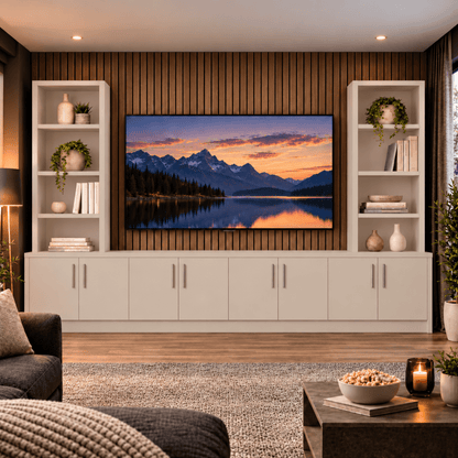 Southwell Tall Smooth Media Wall Double Bookcase Unit 38 - Online Bedrooms