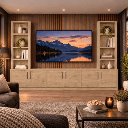 Southwell Tall Smooth Media Wall Double Bookcase Unit 36 - Online Bedrooms