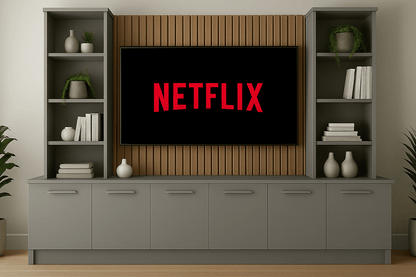 Tall Media Wall Entertainment Base & Double Shelving Unit - For Up to 100" TVs 9 - Online Bedrooms