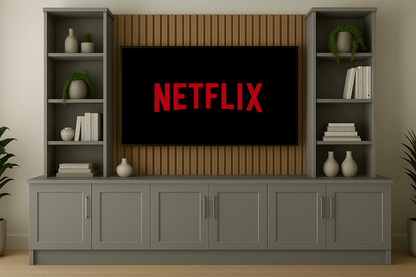 Tall Media Wall Entertainment Base & Double Shelving Unit - For Up to 100" TVs 8 - Online Bedrooms