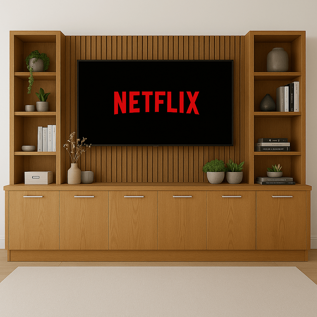 Tall Media Wall Entertainment Base & Double Shelving Unit - For Up to 100" TVs 7 - Online Bedrooms