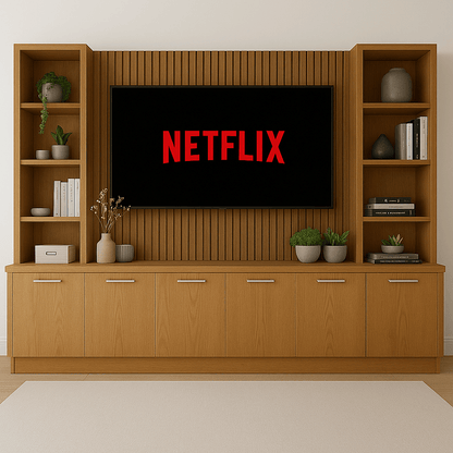 Tall Media Wall Entertainment Base & Double Shelving Unit - For Up to 100" TVs 7 - Online Bedrooms