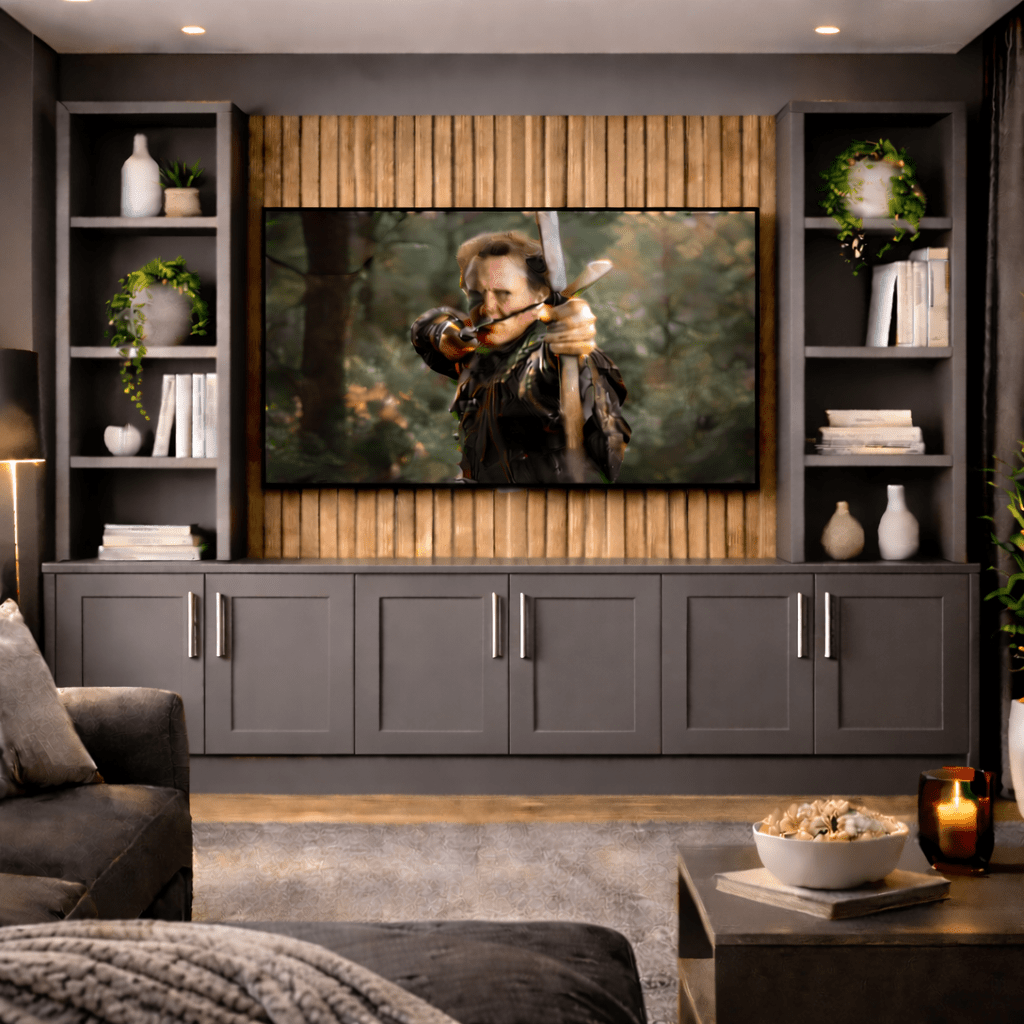 Tall Media Wall Entertainment Shaker Door Base & Double Shelving Unit - For Up to 100" TVs 4 - Online Bedrooms