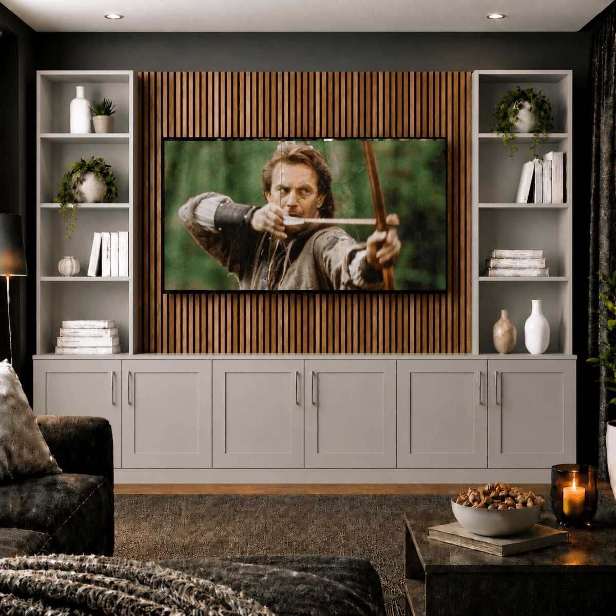Tall Media Wall Entertainment Shaker Door Base & Double Shelving Unit - For Up to 100" TVs 6 - Online Bedrooms