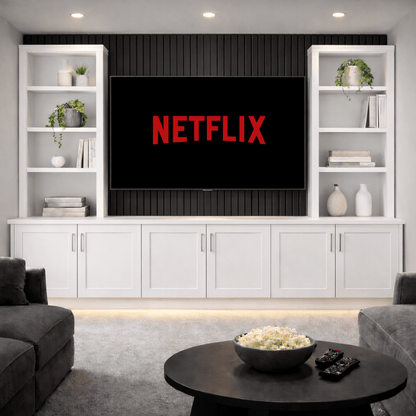 Tall Media Wall Entertainment Shaker Door Base & Double Shelving Unit - For Up to 100" TVs 1 - Online Bedrooms