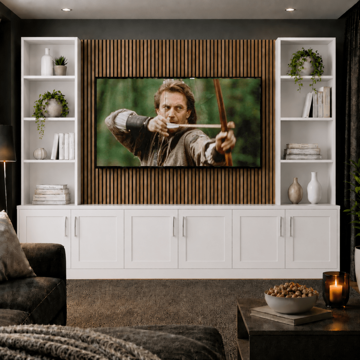 Tall Media Wall Entertainment Shaker Door Base & Double Shelving Unit - For Up to 100" TVs 4 - Online Bedrooms