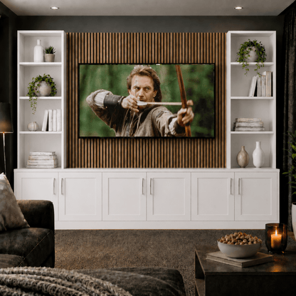 Tall Media Wall Entertainment Shaker Door Base & Double Shelving Unit - For Up to 100" TVs 4 - Online Bedrooms