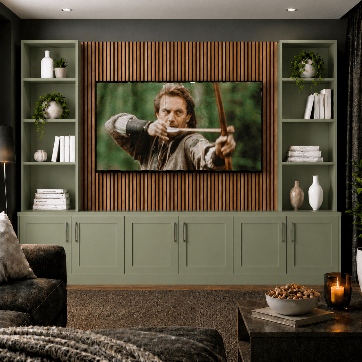 Tall Media Wall Entertainment Shaker Door Base & Double Shelving Unit - For Up to 100" TVs 7 - Online Bedrooms