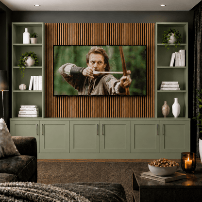 Tall Media Wall Entertainment Shaker Door Base & Double Shelving Unit - For Up to 100" TVs 7 - Online Bedrooms