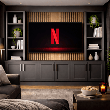 Tall Media Wall Entertainment Shaker Door Base & Double Shelving Unit - For Up to 100" TVs 1 - Online Bedrooms