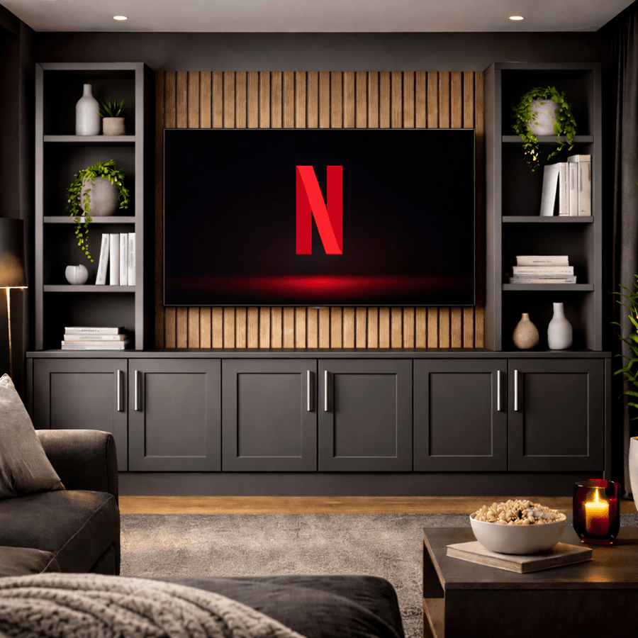Tall Media Wall Entertainment Shaker Door Base & Double Shelving Unit - For Up to 100" TVs 1 - Online Bedrooms
