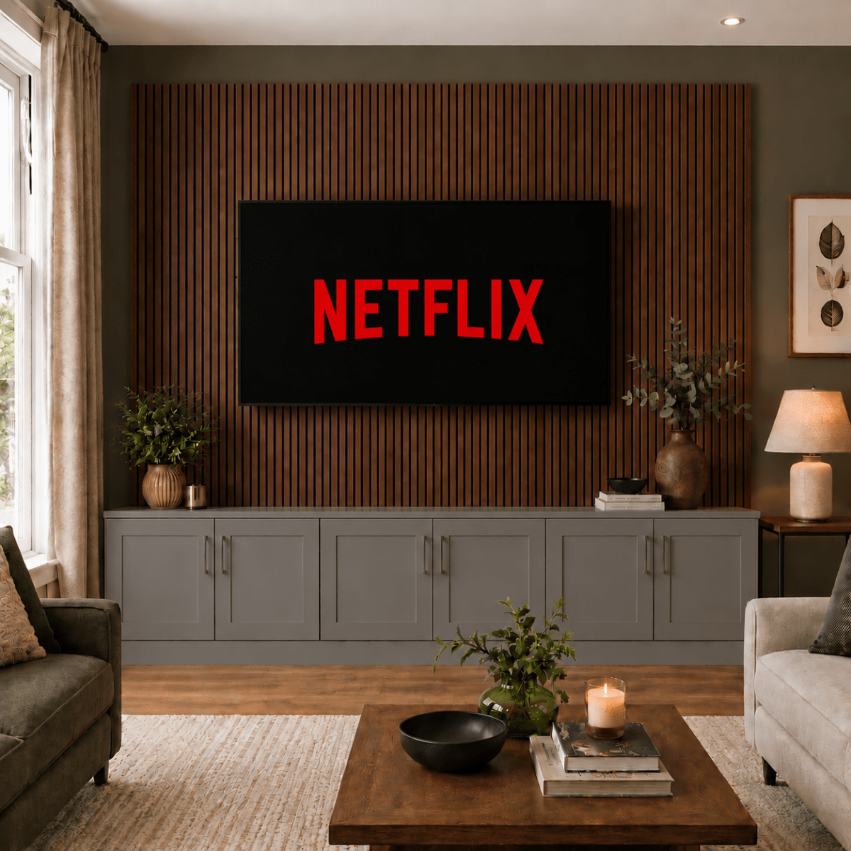 Tall Media Wall Entertainment Shaker Door Base Unit - For Up to 130" TVs 2 - Online Bedrooms