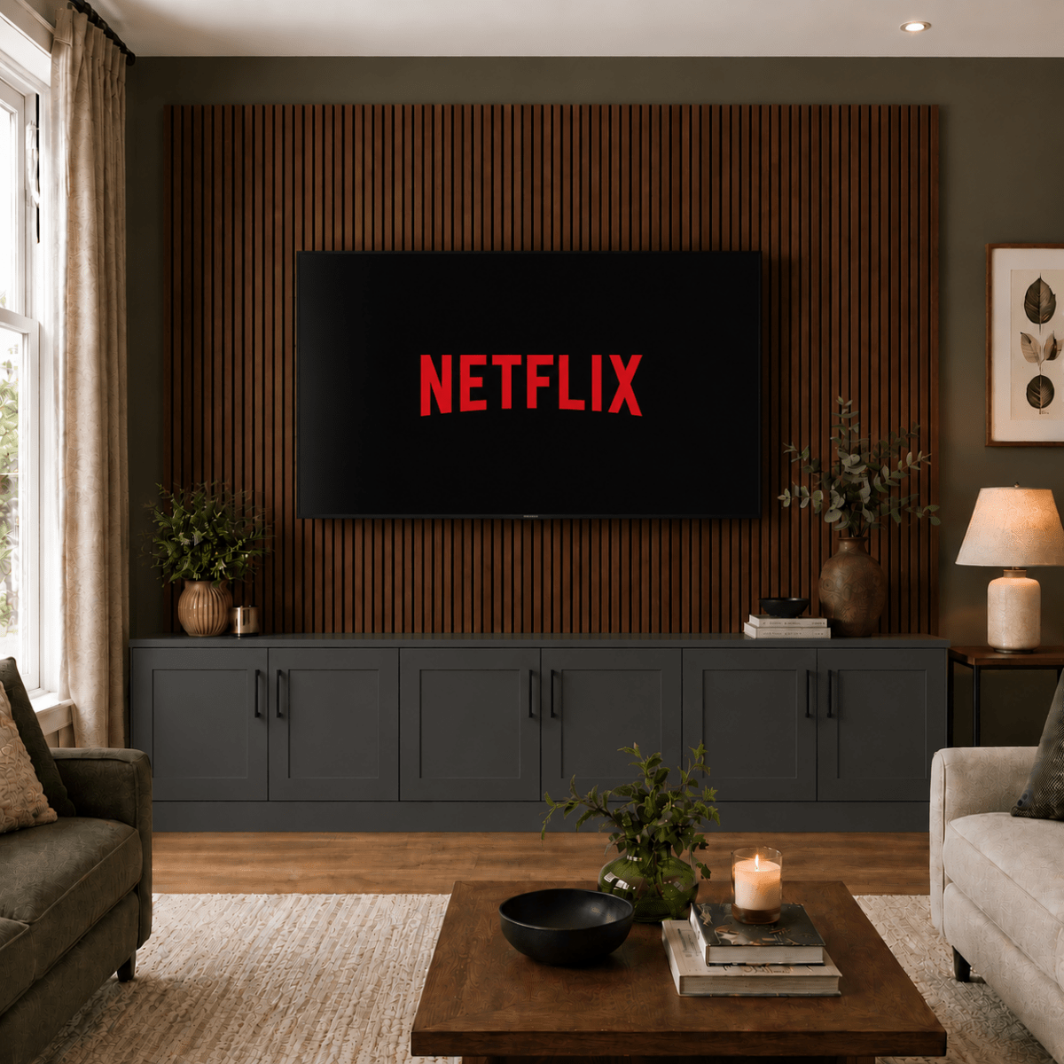 Tall Media Wall Entertainment Shaker Door Base Unit - For Up to 130" TVs 3 - Online Bedrooms