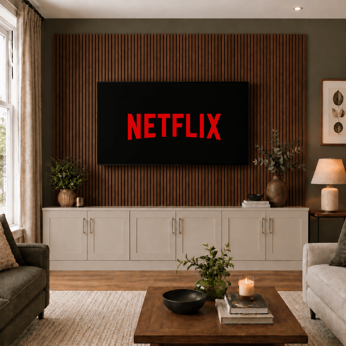 Tall Media Wall Entertainment Shaker Door Base Unit - For Up to 130" TVs 7 - Online Bedrooms