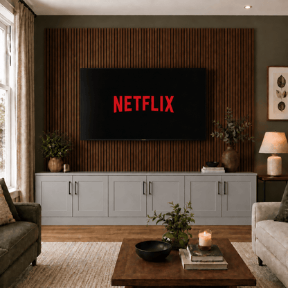 Tall Media Wall Entertainment Shaker Door Base Unit - For Up to 130" TVs 4 - Online Bedrooms