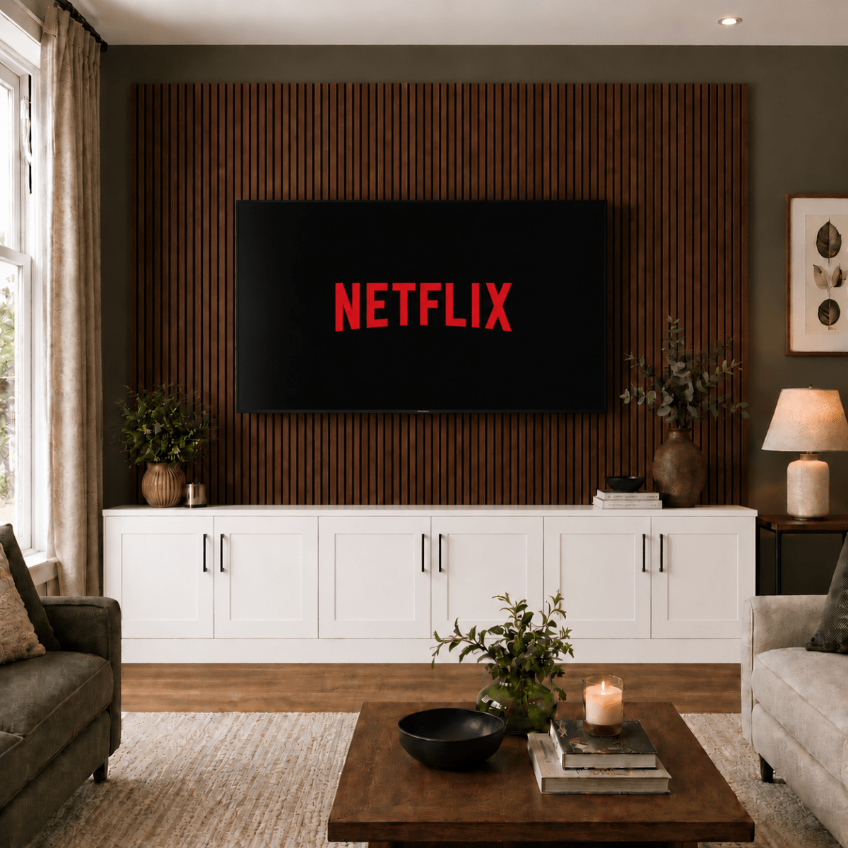Tall Media Wall Entertainment Shaker Door Base Unit - For Up to 130" TVs 6 - Online Bedrooms