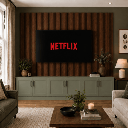 Tall Media Wall Entertainment Shaker Door Base Unit - For Up to 130" TVs 5 - Online Bedrooms