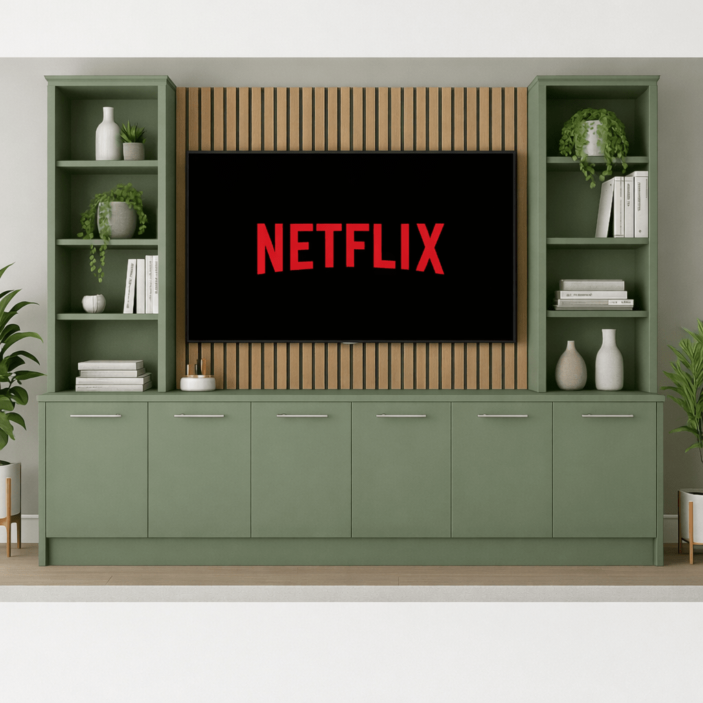 Tall Media Wall Entertainment Smooth Base & Double Shelving Unit - For Up to 100" TVs 8 - Online Bedrooms