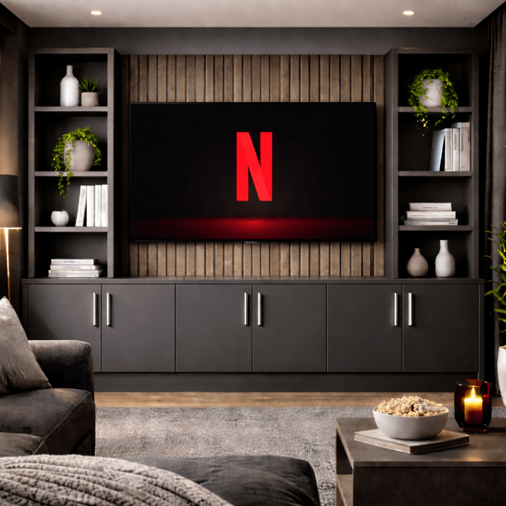 Tall Media Wall Entertainment Smooth Door Base & Double Shelving Unit - For Up to 100" TVs 1 - Online Bedrooms